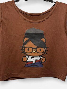 Hello Kitty Nerd Graphic Crop Tank Top Brown Size Medium